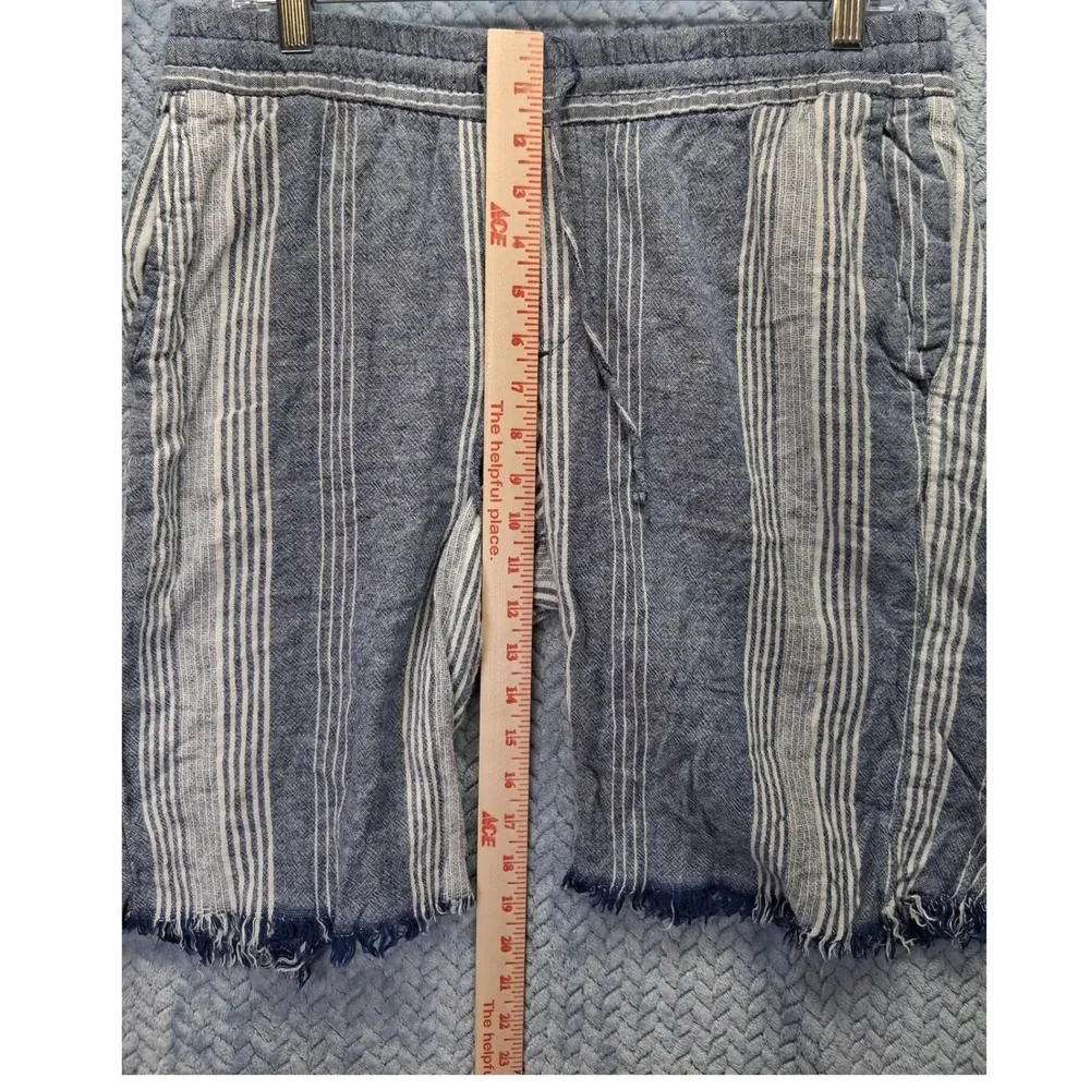 Old Navy Mens Linen Blend Striped Shorts Navy Blue White Frayed Hem M 381876-00
